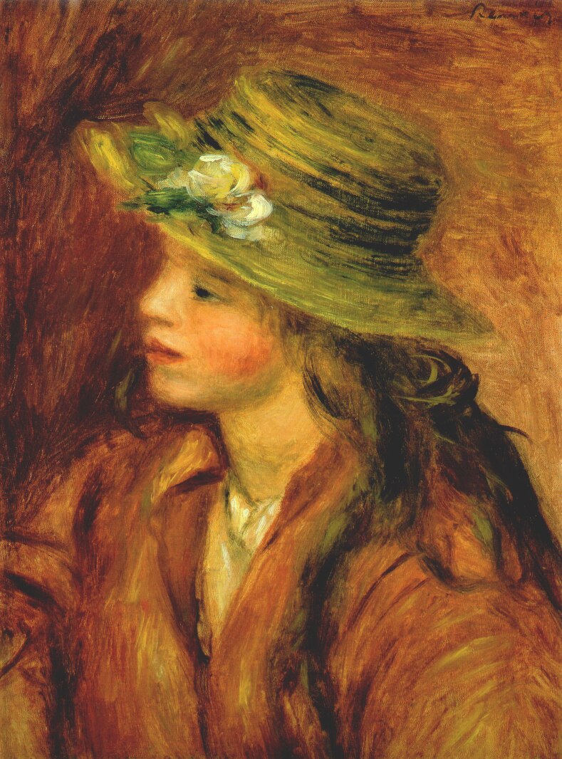 Girl with a straw hat - Pierre-Auguste Renoir painting on canvas